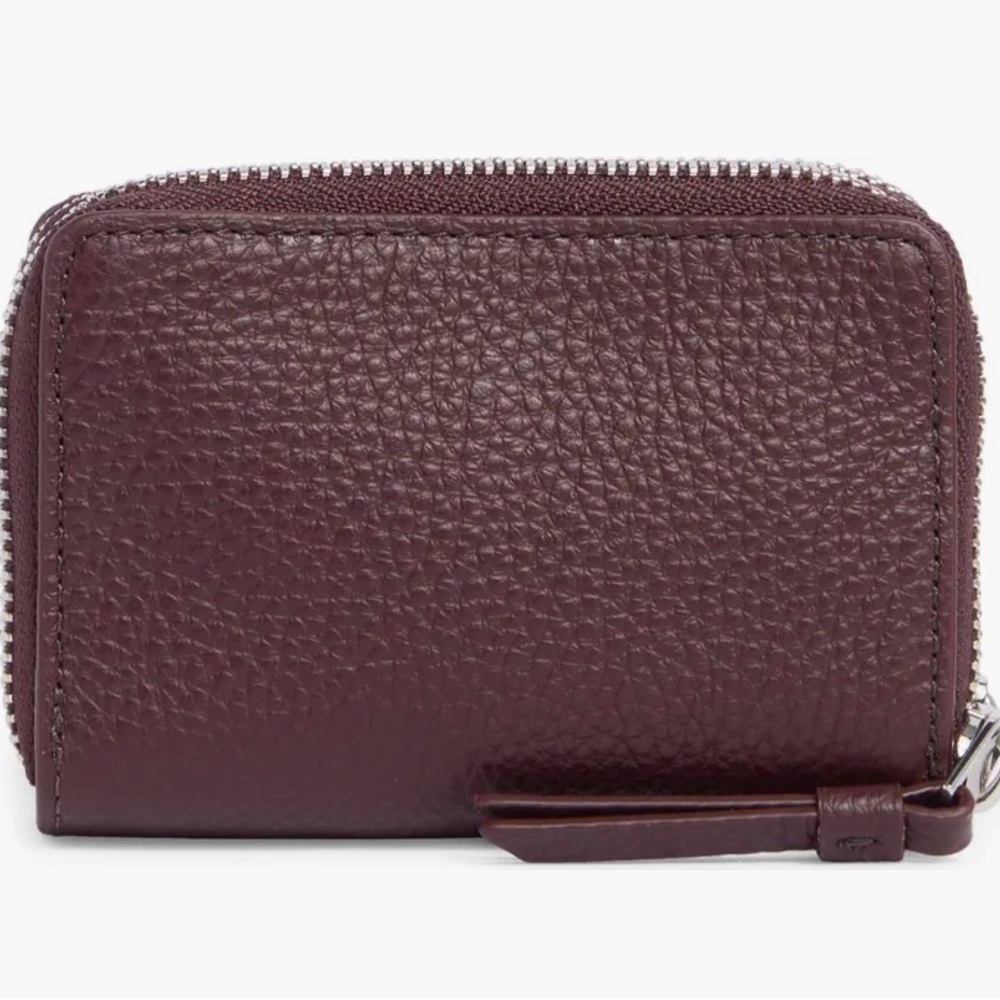 AllSaints Fetch Card Burnt Red Double Zip Leather Wallet NWT 🔆